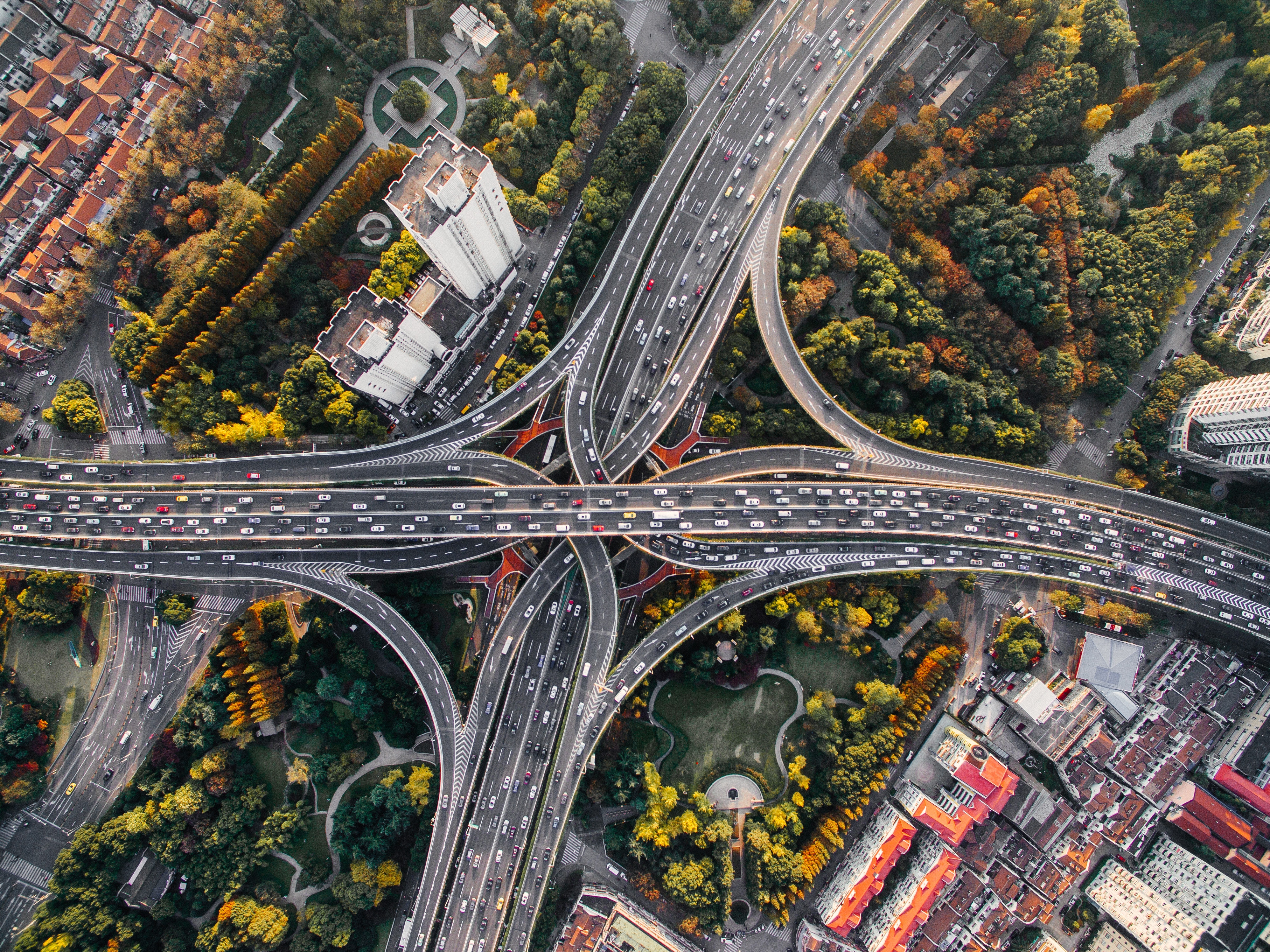 aerial view of intertwining motor ways