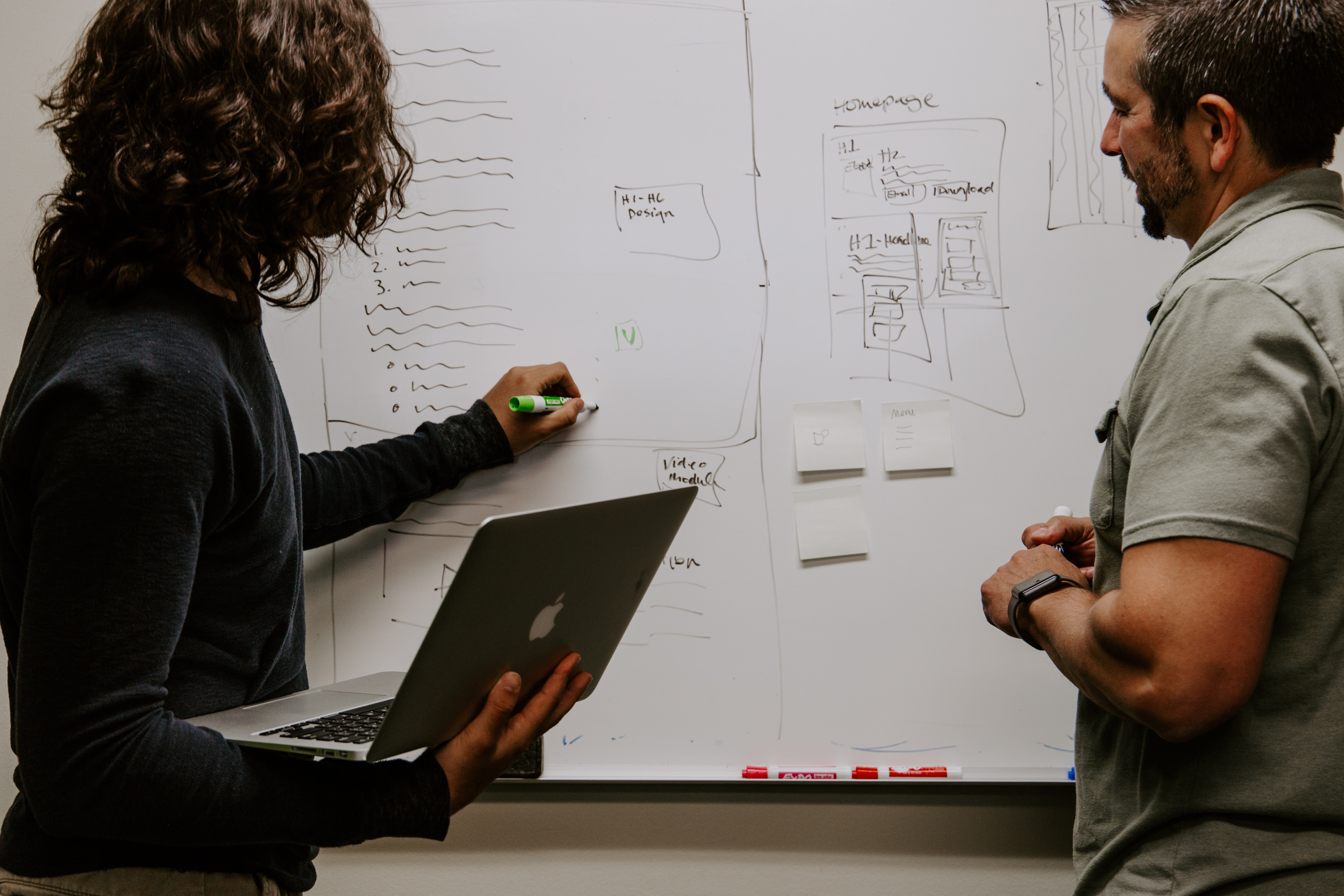 two people writing on whiteboard